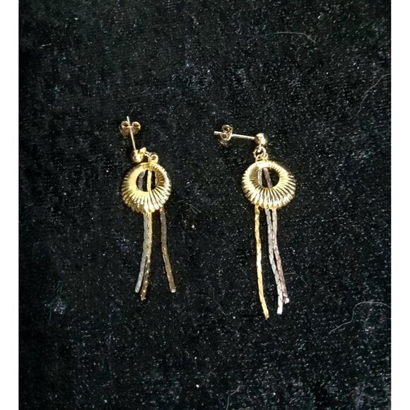 vintage gold/silver tone ribbed circle, tassel design push back earrings - Picture 2 of 4